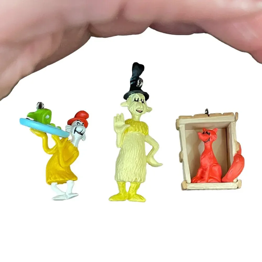 Hallmark Dr Seuss Green Eggs & Ham Ornament Set Vtg 2000 3 Miniatures Christmas